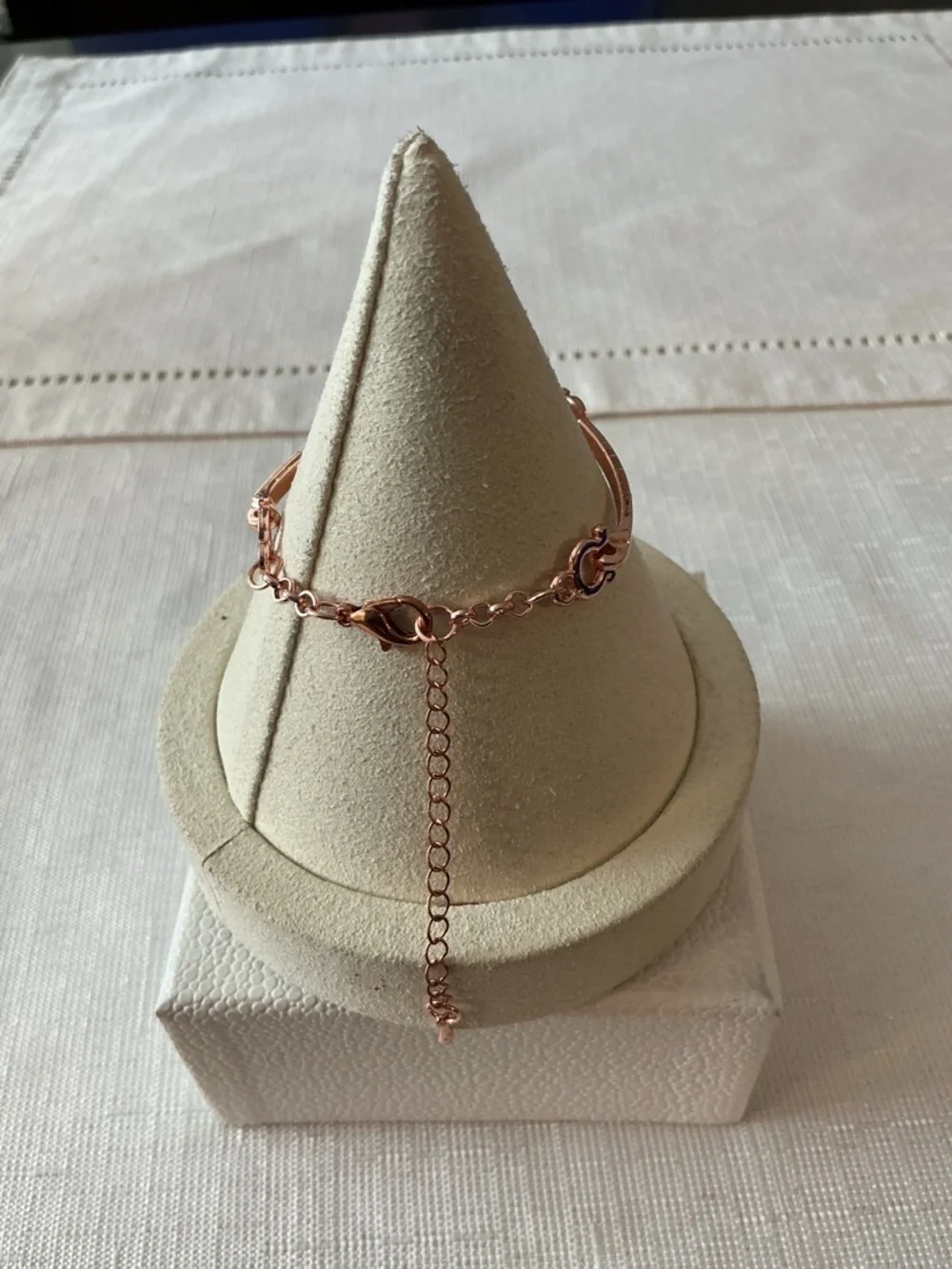 Rhinestone Rose Gold Tone Bangle Style Bracelet